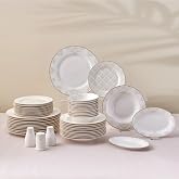 Karaca Siena 53 Piece Porcelain Dinnerware Set with Dinner Dessert Plates, Bowls, Bone China Dinnerware Service for 12 People