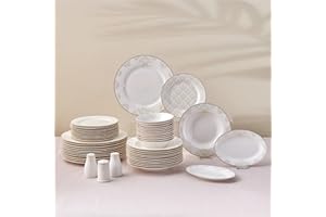 Karaca Siena 53-Piece Porcelain Dinner Sets with Dinner & Dessert Plates, Bowls - Bone China Dinnerware Sets for 12 People (White)