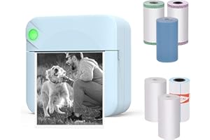 Jubor Bezprzewodowa drukarka termiczna do telefonu komórkowego, drukarka fotograficzna, 6 rolek papieru termicznego, prezent na Boże Narodzenie, dla studentów, pracowników biurowych, ukochanych,