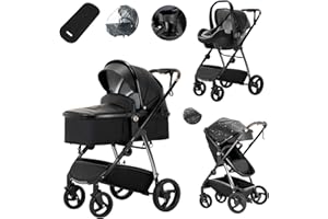 Lnhcrbs Baby Prams 3 in 1 with Car Seat, The Baby Stroller Has a Lightweight and Easy to Fold Aluminium Frame and is for Babies 0-4 Years (22Kg),The Travel Stroller with a Cup Holder and Rain Cover.