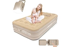 IEEILULU Materasso Gonfiabile, Portatile Letto Gonfiabile con Pompa Elettrica Integrata, Funzione Luce Notturna e Cuscino, Ideale per Campeggio o uso Domestico (Singolo)