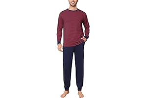 Aseniza Pijama Hombre Invierno de Algodón Pijamas Hombre de Manga Larga Ropa de Dormir para Hombre con Top y Pantalones 2 Pieza