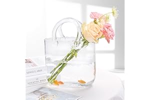 Yorkmills Glass Purse Vase for Flowers, Spring Decor, Clear Centerpiece, Handbag Vase for Table, Small Fish Bowl Flower Vase, Modern Home Decor
