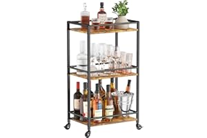 Lifewit Drink Cart, 3-Tier Rolling Bar Cart, Tea Serving Trolley on Lockable Wheels, Kitchen Cocktail Alcohol Trolley for Dining Living Room, 43.2 x 30 x 81.5 cm, Rustic Brown