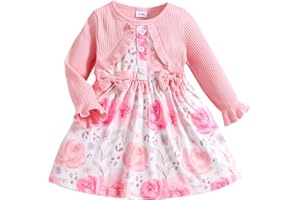 puseky Vestido Bebé Niña Floral Imprimir Vestido de manga larga arco de empalme Bebé Niñas Vestido de Princesa para Boda Fiesta de Cumpleaños