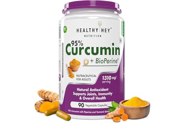 HealthyHey Nutrition Curcumin with Bioperine 1310mg (Ultra Pure) 90 Vegetable Capsules with Piperine