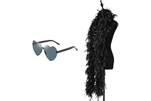 HAQATR 2Pcs Feather Boas & Heart Sunglasses Set,6.6ft/2M Natural Turkey Feathers,Party Accessories Feather Scarffor Dancing Wedding Party Cosplay Halloween, Party Costume & Wedding Accessory(Black)
