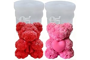 JDH SILICONE stampi per candele 3d orso stampi in silicone, rosa orso stampo candela, 2 pcs orso fiore stampo in silicone candela, stampi di colata, fai da te per saponi fatti in casa, regali di San