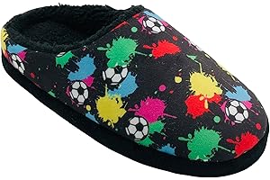 GladRags Boys, Football Slipper Mules, Black, Size 12-6