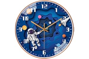 EXQULEG Kinderwanduhr Lautlose, Wanduhr Kinder Weltraum Astronauten, Wanduhr für Junge und Mädchen, Kinderzimmer Klassenzimmer (3060,8 Zoll/20cm)