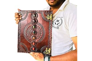 ALCRAFT Agenda journalier en cuir fait à la main avec pierre médiévale et serrure en C, 25,4 x 33 cm, marron