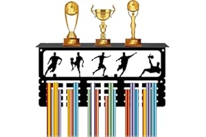 CREATCABIN Colgador Medallas Fútbol,Estante para Trofeos,Soporte Medallas Soporte Estante,Deportes,Soporte Pared para Colgar Metal,Capacidad para Más 70 medallas Competición,Cinta,Regalos,40x20x10cm
