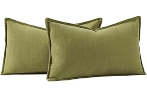 Madizz Textured Chenille Cushion Covers Set of 2 Super Soft Decorative Throw Pillow Covers Boho Pillowcases Modern Home Decor for Sofa Bedroom 12x20 inch, 30x50 cm, Moss Green