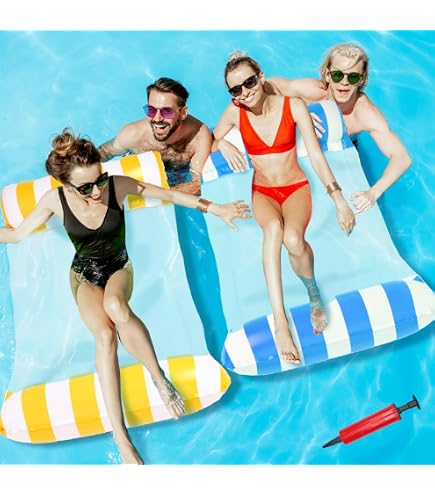 Lot De 2 Hamacs Gonflables 4-en-1 Piscine – Lit Flottant, Chaise Longue, Hamac & Fauteuil Lounge Bleu/Orange