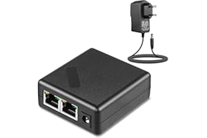 SinLoon 2 Port-Gigabit-Ethernet-Netzwerk-Splitter RJ45 1 auf 2 1000/100 Mbit/s Ethernet-Adapter-Splitter mit 2-poligem europäischem EU-auf-DC5521-Steckdosenkabel für Computer, Hub, Switch, Router