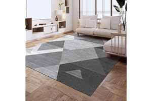 HOMFINE Tappeto Moderno-Tappeto Lavabile per Soggiorno Tappeto a Pelo Corto Tappeto per Camera da Letto Soffice Tappeto Antiscivolo Tappeto per Sala da Pranzo Tappeto Geometrico 160 x 230 cm Grigio