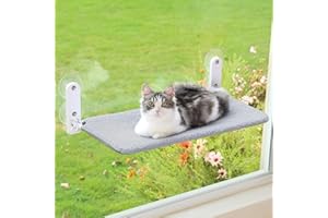 Zakkart Easy Fold Cat Window Perch - Cordless, Fold-Up, Zip Closure Embeded Machine Washable Bed Cover, Robust Metal Frame - Cat Hammock for Window for Large Cats and Kittens (Gray, Large)