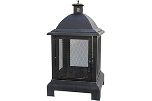 Gardenesque Lightweight Steel Fire Pit - With Chimney & Grate - Enclosed Wood-Burner - Hoole Collection - Great for All Gardens - Spreading Heat - Directing Smoke Upwards - W62 x H112 cm, 16.9kg