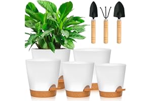 MOYKSRR 5 Packs Kunststoff Blumentopf, 17.5/16.5/15/13.8/12.5cm Selbstbewässernde Pflanzgefäße mit Ablaufloch, Rund Pflanzkübel für Innen und Balkon Draußen Garten Pflanzen Sukkulenten Kaktus, Weiß