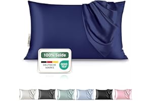 ‎BENE-SLEEP bene-sleep Kissenbezug Reine Natur Seide – schwere 22 Momme Maulbeerseide, hypoallergen, sanft zu Haut & Haar – Premium Seidenkissenbezug, nachhaltig & Zertifiziert (Dunkelblau, 40x80 cm)