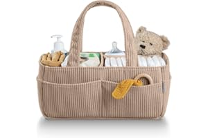 PUTSKA Baby Diaper Caddy Organizer for Changing Table – Stylish Nursery Storage Basket, Newborn Essentials, Baby Shower Gifts and Registry Must-Haves for Boy or Girl, Car Diaper Caddy, Corduroy Mocha