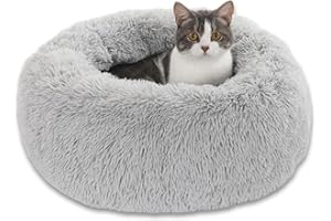 Enjamoy Hundebett Flauschig Donut Plüsch Katzenbett Hundekissen, Waschbar Rund Hundebetten für Kleine, Mittelgroße Hunde Katzen, Hellgrau 50cm