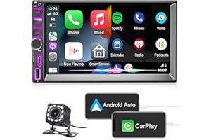DYWSWINN Autoradio 2 Din with Apple CarPlay and Android Auto, 7 Inch LCD Touchscreen RDS FM/AM Vehicle Radio with Type-C Phone Charge,Bluetooth, Mirror-Link, Waterproof Backup Camera, Audio Receiver, GPS Navi
