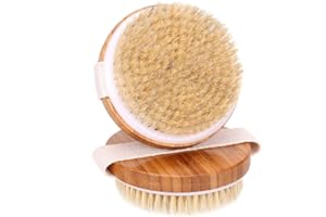 H&S Spazzola Corpo a Secco Setole Naturali - Set di 2 Spazzole - Spazzola Dry Brushing Corpo in Bambù - Esfoliante e Anticellulite con Setole Naturali - Body Brush Massaggio Gambe