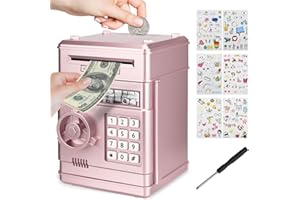 TAVADA Hucha para Niños,Cajero Automático Digital con Contraseña y Recepción Automática de Dinero,Incluye 6 Pegatinas,Destornillador,Caja Fuerte niño para Niños y Niñas de 3 a 12 Años