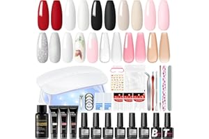 COSCELIA Kit Uñas Semipermanentes, 6 Colores Esmaltes Semipermanentes Para Uñas y 3 Colores Extensión de Uñas con Lámpara, Base Top Coat,Kit Manicura para Principiantes