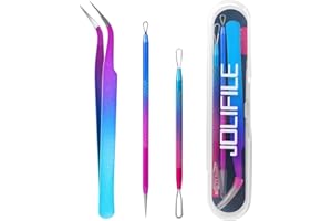 Extracteur Point Noir,JOLIFILE Kit de Points Noir,Pince Tire comédon de Point Noir Nez,Blackhead Remover-3Pièces