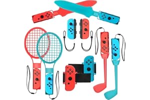 2024 Nintendo Switch Sport-Zubehörpaket – HLRAO 10-in-1-Familienzubehörset für Nintendo Switch-Sportspiele: Tennisschläger, Schwertgriffe, Golfschläger, Handgelenk-Tanzbänder und Beingurte usw.