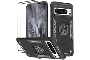 KANSi Hülle für Google Pixel 8 Pro, Schutzfolie [2 Stück] Silikon TPU Hart PC Handy Hüllen 360 Grad Drehbar Ringhalter Bumper Stoßdämpfung Schutzhülle - Schwarz