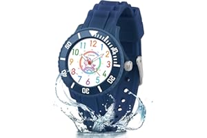 Juboos Reloj analógico para niños, resistente al agua hasta 30 m, piedra de cuarzo para niño y niña, regalo para niños para una fácil lectura y tiempo de estudio