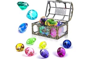 XZMCAT Juguetes de Gema de Buceo para Niños, Cofre del Tesoro Pirata con 10 Diamantes de Colores de Acrílico Gema Subacuática, Juguetes de Piscina para Niños, Regalo para Entrenamiento de Natación