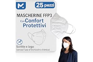 medicinadellavoro.com 25 Mascherine FFP3 Certificate CE, Mascherina 5 Strati Senza Valvola, Maschera Facciale di Protezione, Face Mask Protettiva Alta Efficienza di Filtraggio PFE≥99, 25 Pezzi
