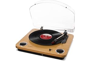 ION Audio Max LP - Vinyl Plattenspieler Bluetooth mit eingebauten Lautsprechern und USB, holzfarben