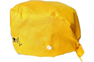 PET-JOS Nurse Caps with Buttons Yellow Cotton Adjustable Unisex Scrub Hat Medical Doctor Nurse Cap for Women Men Medical cap