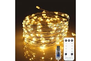 Qbis Fairy Lights, 100 Micro LED String Lights, Remote Control, USB Plug, Timer, Multi Function, Adjust Brightness, Micro LED String Lights (Warm White)