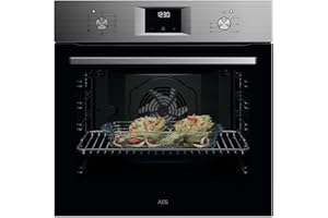 AEG Horno Multifunción OU5AB21FSM, 72 L, Limpieza AquaClean, 9 Programas, Ventilador XXL SurroundCook, Pantalla LED, Cocción Multinivel, Mandos Escamotables, Inox Antihuellas