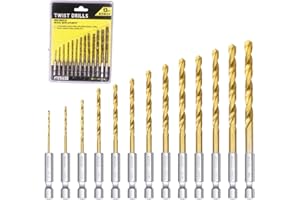 NestNook 13-częściowy zestaw tytanowych wierteł spiralnych – wiertło sześciokątne ze stali szybkotnącej do drewna, tworzywa sztucznego i aluminium, 1/16 cala – 1/4 cala