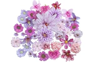 Avagiaforu Fiori Finti Artificiali Teste, 48 Pezzi Teste di Fiori Artificiali Decorazioni, Mini Fiori Finti Seta, Fiori Di Stoffa per Decorazioni da Giardino, Feste e Matrimoni (B)