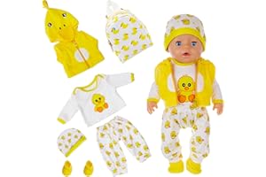 CARREUTY Ubranie dla lalka 35-43 cm, w zestawie: górna część, spodnie, kamizelki, kapelusz, plecak, skarpetki, żółta kaczka, ubrania dla nowego dziecka 14-17 cali, dla chłopców