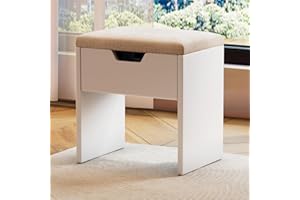 ‎AIRFISH Airfish Schminktisch Hocker, Schminkhocker Stuhl mit Stauraum, Sitzhocker gepolstert, Leinen Makeup-Hocker, für Ankleidezimmer, Schlafzimmer, Eingangsbereich, Weiß