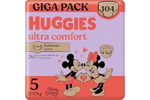 HUGGIES Ultra Comfort - Culottes bébé Taille 5 (12kg-17kg) - 2 paquets de 52 couches - ceinture ultra douce - absorbtion rapide - sans parfum ni chlore - sans latex - facile à mettre et à enlever