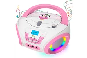 TinyGeeks Tunes Kids Boombox CD Player for Children + FM Radio + Includes Batteries + Pink Radio - CD Player Children with Speakers Children and Toddlers - Pink