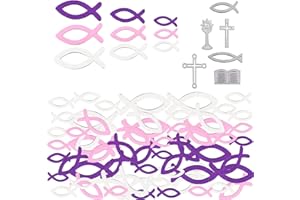 Jrzyhi Decorazione Battesimo Pesce in Legno 132pezzi Battesimo Ragazza Pesce in Legno Comunione Pesce Rosa Decorazione sparsa Decorazione tavola per Comunione Croce Pesce Dimensioni Circa 3,5-5cm