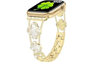 Sixmoat Straps Compatible with Apple Watch Strap for Women 38mm 40mm 41mm 42mm 44mm 45mm 46mm 49mm, Bling Bracelet Designer Dressy Clover for iWatch Band Series Ultra SE 11 10 9 8 7 6 5 4 3 (Gold)