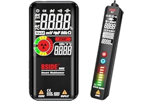 BSIDE Kit de Multímetro intelligente y Probador de Voltaje Polimetro Automatico Recargable con Detector EMF LCD Grande Color Boligrafo Voltimetro Combo Kit de Prueba Eléctrica