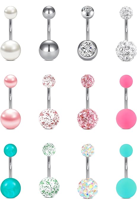 4 Pezzi Piercing Per Ombelico - Argento E Oro - Acciaio Chirurgico 316L - Donne - Foto 12